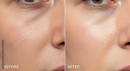 Side-by-side comparison of facial skin showing a 
