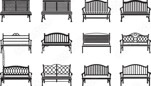 Tableau sur toile Collection of different park wooden benches
