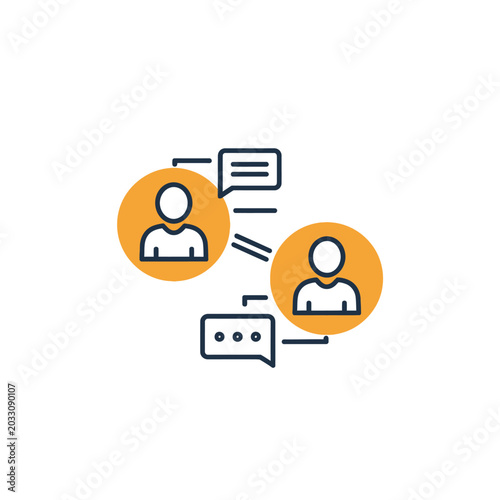 Business communication icon with two figures and speech bubbles