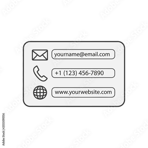 Business contact information card with email phone and website icons