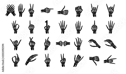 Tableau sur toile Collection of 25 unique skeletal hand gestures and signs