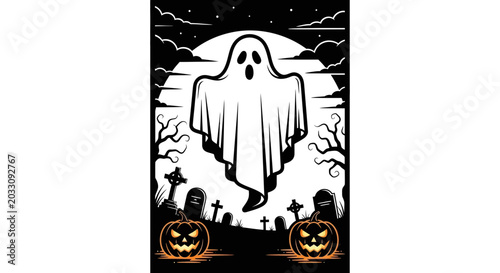 Bild auf Leinwand A spooky white sheet ghost floating in the night air.