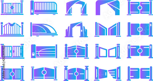 Foto Set of blue and purple gradient gates and archways on transparent background graphic design