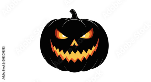 Fotografía A sinister black jack-o-lantern with glowing orange eyes and a jagged toothy grin