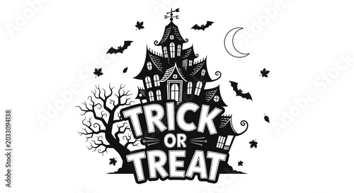 Fotografía Haunted house illustration with trick or treat text for halloween