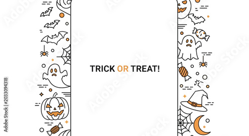 Halloween themed border design with festive icons and text.