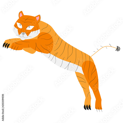 Orange tiger vector jumping up on transparent background.