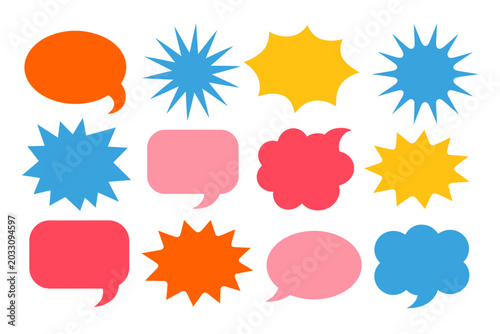 colorful comic speech bubbles and starburst shapes icons