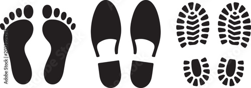Canvas Print Black footprints and shoe prints collection vector icons