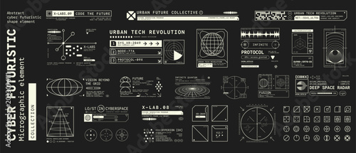 Set of Micrographic Cyber element Futuristic UI Elements Shape Collection