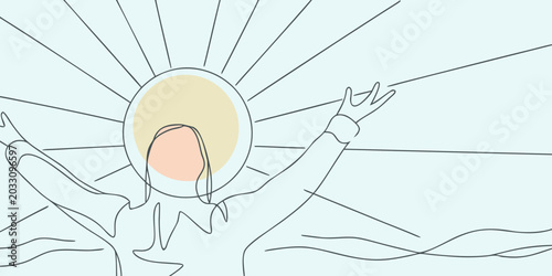 Line drawing of a person with raised arms minimalist style