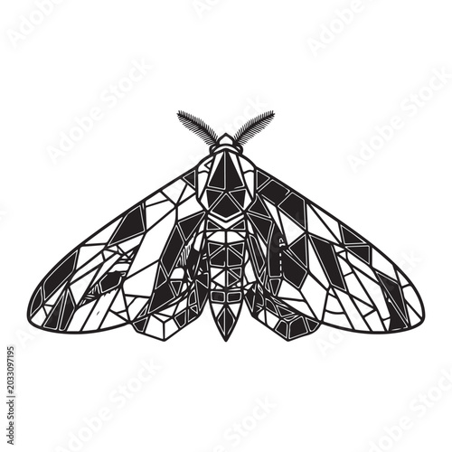 Fotografi Geometric moth vector illustration with mosaic wing patterns and feathery antenn