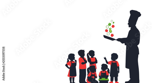 Canvas-taulu A professional chef teaching a group of young children how to cook in a kitchen