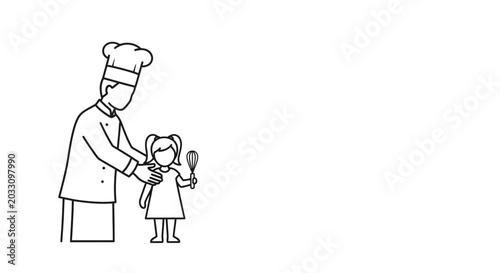 Schilderij op canvas A professional chef teaching a young girl how to cook in a kitchen