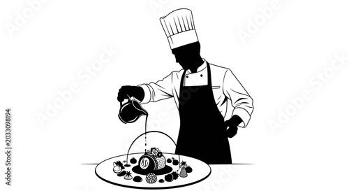 Fotografija A professional chef plating a gourmet dessert with precision.