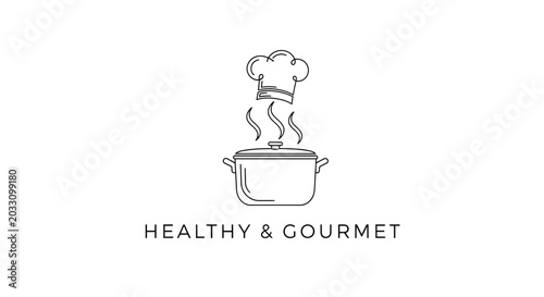 Quadro em tela Minimalist line art logo featuring a chef hat and cooking pot for a gourmet food brand