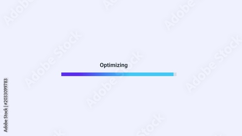 Minimal optimizing animation with gradient progress bar, showing digital system enhancement and performance improvement workflow in a clean modern interface.