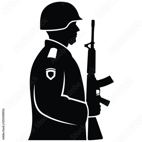 Φωτογραφία Soldier silhouette vector illustration, military service, army man with rifle