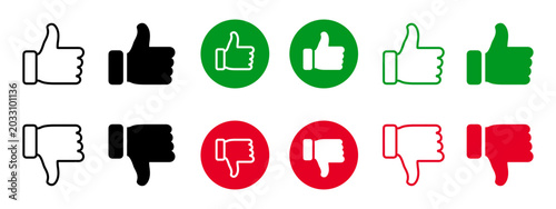 Canvas Print Thumb up and thumb down icon, like and dislike sign set, up and down index finge
