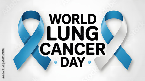 World Lung Cancer Day awareness blue and white ribbons symbol  health campaign transparent background