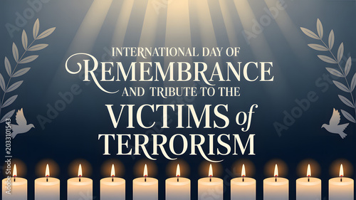 International Day of Remembrance and Tribute to the Victims of Terrorism candles and laurel transparent background