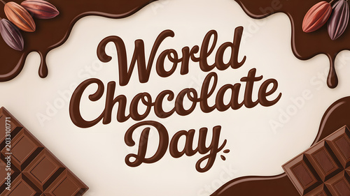 World Chocolate Day celebration with chocolate bars and cocoa beans transparent background