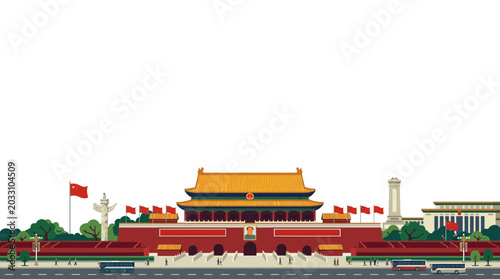 Konstfotografi A detailed digital illustration of the iconic Tiananmen Gate in Beijing China