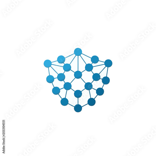 Blue hexagonal node network with gradient color effect.