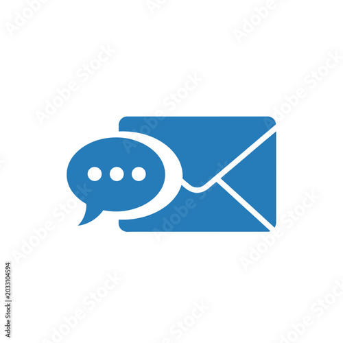 Blue mail envelope and chat bubble communication icon