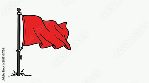 Valokuva A vibrant red flag waving on a tall flagpole against a plain background