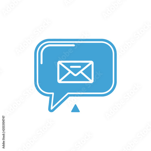 Blue speech bubble icon with envelope for digital communication