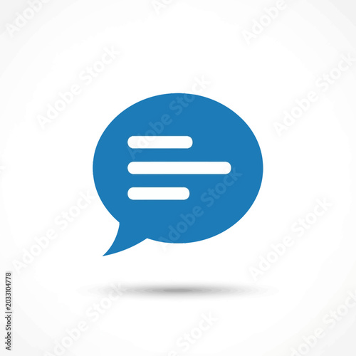 Blue speech bubble icon with message lines on white background