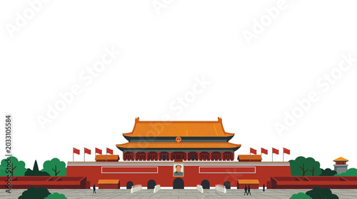 Bild auf Leinwand A detailed vector illustration of the iconic Tiananmen Gate in Beijing China