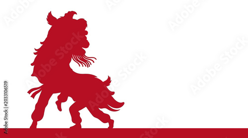 Bild auf Leinwand A red silhouette of a mythical creature standing on a solid line.