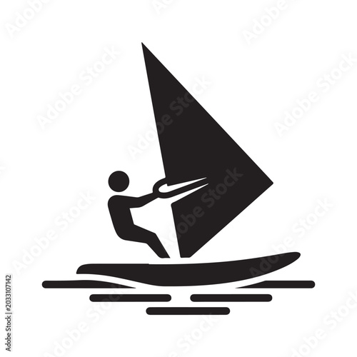 Фотография Windsurfing sport icon with sailboard and person silhouette vector graphic
