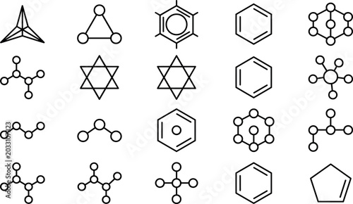 Photos Chemistry and Molecular Structure Icon Set Featuring Benzene Rings Chemical Bond