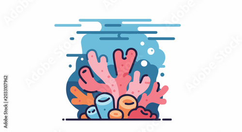 Stylized underwater scene with colorful coral and abstract water elements