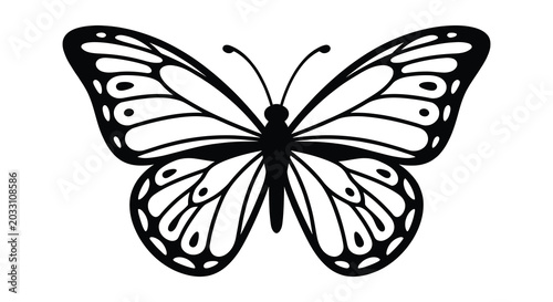 Photos Monochrome butterfly silhouette with detailed wing patterns black and white silh
