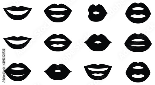 Bild auf Leinwand Collection Of Black Lip Silhouettes On White Background Silhouette