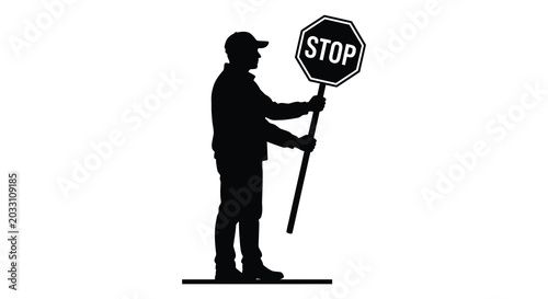 Bild auf Leinwand Crossing guard holding stop sign black silhouette