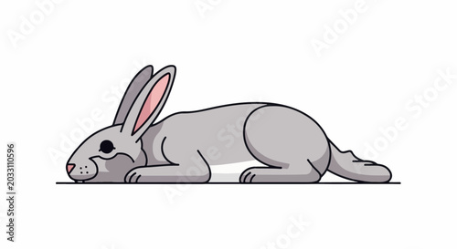 Stylized grey rabbit resting on a flat surface