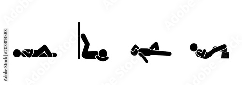 Photos Set of human stick figure icons lying down, sad people, apathetic, depressed, hu