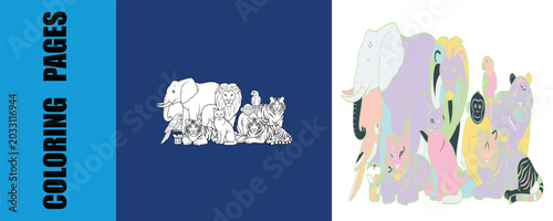 Photography Wild animal coloring pages set featuring diverse jungle creatures for kids