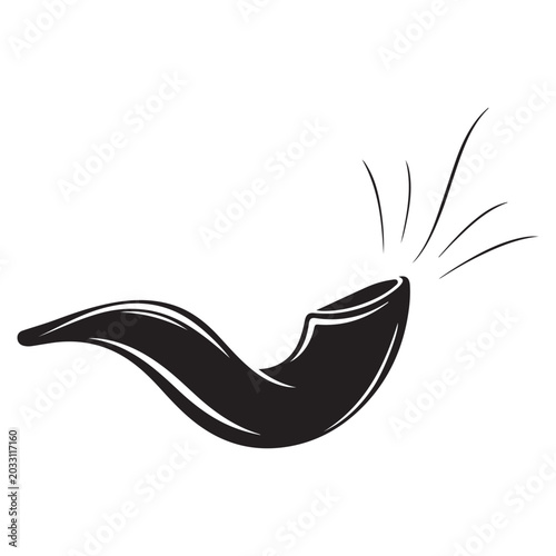 Shofar horn vector illustration with sound waves for Rosh Hashanah and Yom Kippur Jewish holiday celebration