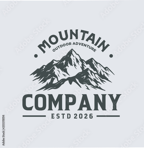 Vintage Mountain Peak Outdoor Adventure Logo Badge Vector Illustration
