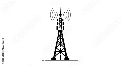 Obraz na płótnie A black silhouette illustration of a telecommunications tower emitting radio signals
