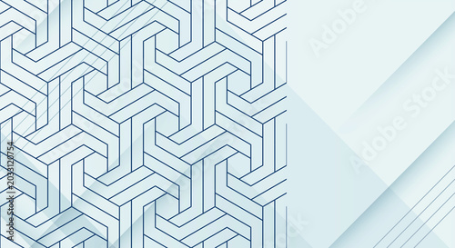 Abstract blue geometric interlocking pattern on light background, modern seamless design ideal for wallpaper, branding, web, and corporate backgrounds