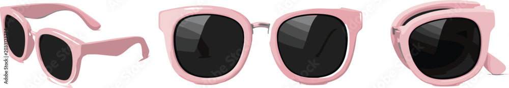 Fototapeta premium Pink Fashion Sunglasses Vector Set with Modern Stylish Eyewear Accessories in Multiple Angles for Summer Lifestyle Design