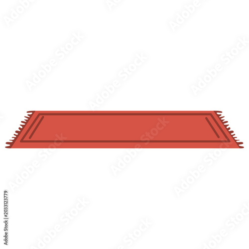 Photos Bright red shaggy rug on minimalist white floor in modern interior setting