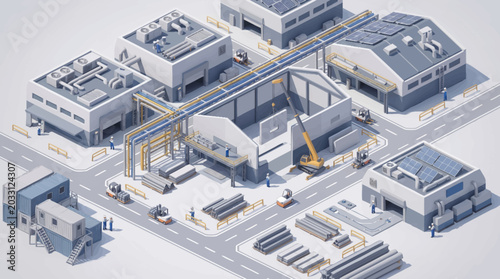 Schilderij op canvas Isometric industrial complex with factories and warehouses.